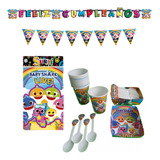 Kit Decoracion Completo Vasos+platos Baby Shark 24niños