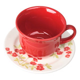 Set De 4 Tazas Y Platos De Cerámica 200 Ml Decorada Florata Color Rojo Florata Vermelha