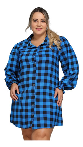 Chemise Plus Size Xadrez Vestido Camisa Moda Blogueira 46 52