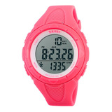 Reloj Unisex Skmei 1108 Digital Alarma Cronometro Pedometro Color De La Malla Rosa Color Del Fondo Blanco