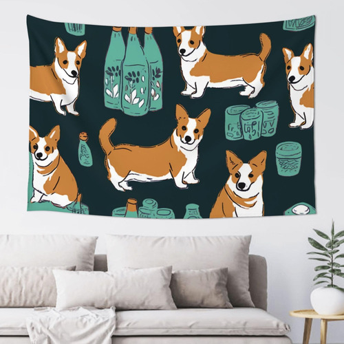 Adanti Cute Dogs Print Tapestry Decorative Wall Soft Wide W.