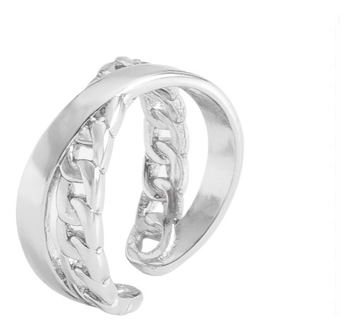 Anillo Platino Ajustable Doble Cadenas 