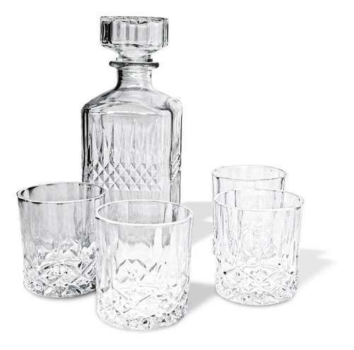 Set De Whisky 5 Piezas Decantador + 4 Vasos Vidrio Premium