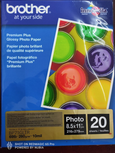 Papel Fotografico Brother Bp71gltr Brillante Carta 20pzas