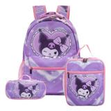 3pcs Kuromi Mochila Escolar Lonchera Lápices Bolsa Para Estudiantes Y Niños