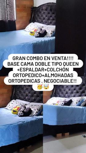 Cama Doble, Tipo Queen, Espaldar, Colchón Y Almohadas