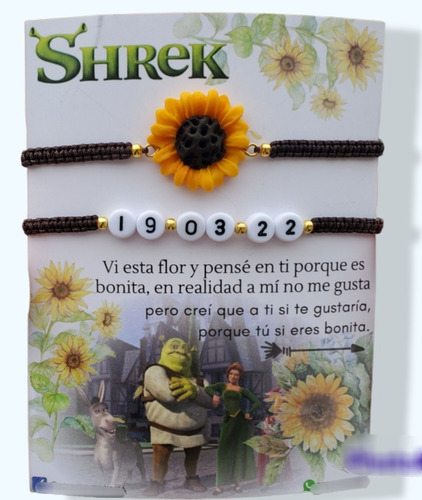 Pulsera Girasol Shrek Y Fecha Flor Pelicula Regalo Pareja