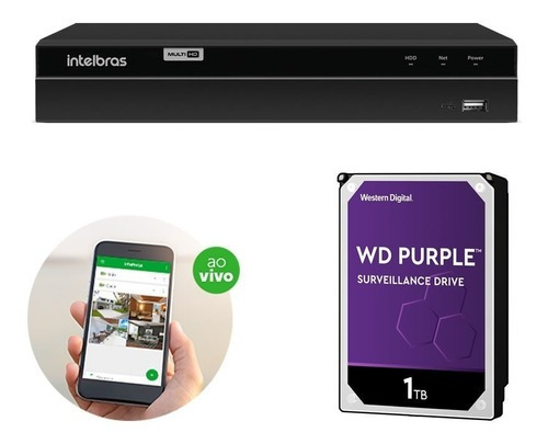 Kit Gravador Dvr Intelbras Mhdx 1208 + Hd 1 Tera Purple Wd 100v/240v