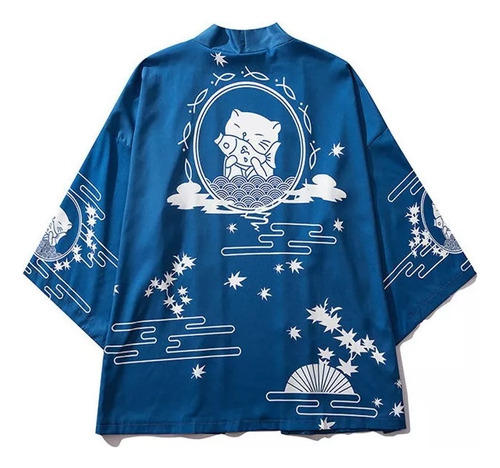 Chaqueta Con Estampado Yukata Kimono Japonés Gato Suertudo