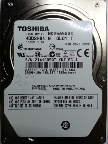 Disco Notebook Toshiba Mk2565gsx 250gb Sata -5 Recuperodatos