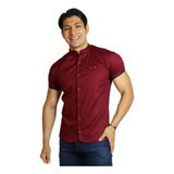 Camisa Manga Corta Slim Fit Hombre Casual Vestir Cuello Mao 