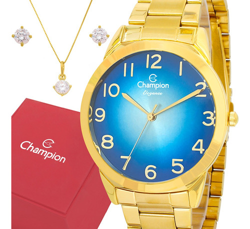 Relógio Champion Feminino Dourado Verde + Embalagem Presente