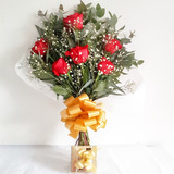 Ramo 6 Rosas Flores Naturales Y Ferrero Rocher 4 Un. Envíos 