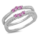 Anillo Doble Oro 14 Quilates Con Zafiro Rosa Y Diamante Blan