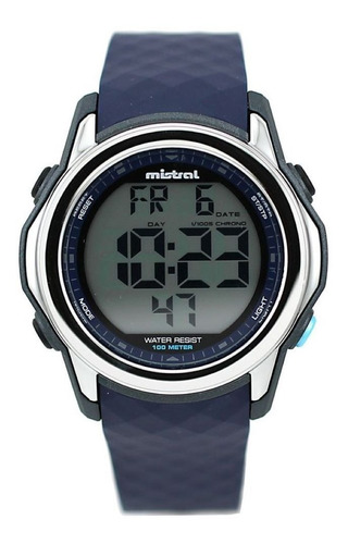 Reloj Hombre Deportivo Mistral Gdg-7745-02 Sumergible Color De La Malla Azul Color Del Bisel Plateado Color Del Fondo Gris