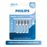 4 Pilhas Alcalinas Philips Aaa Palito Power Alkaline 