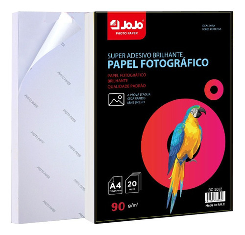 1000 Fls Papel Foto Adesivo 90g A4 Glossy Prova Dágua Jojo