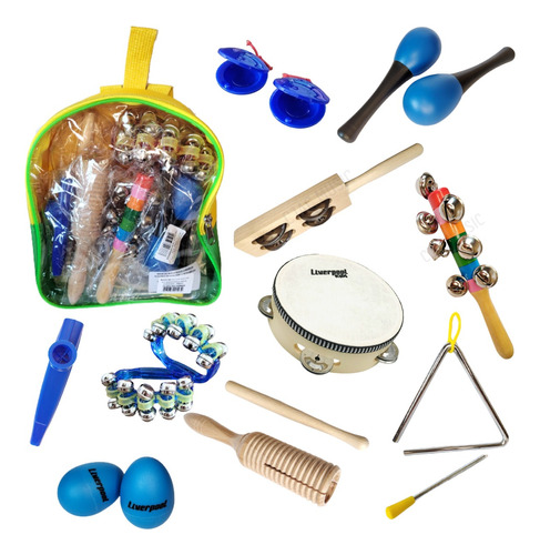 Bandinha Rítmica Infantil Com Kit 10 Instrumentos + Mochila