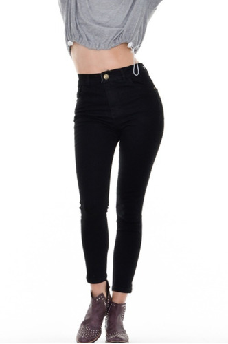 Combo Jeans Mujer Sisa Black Clasico + Cinto Ancho Liso