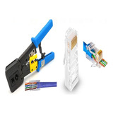 Pinza Crimpeadora Profesional Rj45 + 100 Fichas Cat6 Pasante