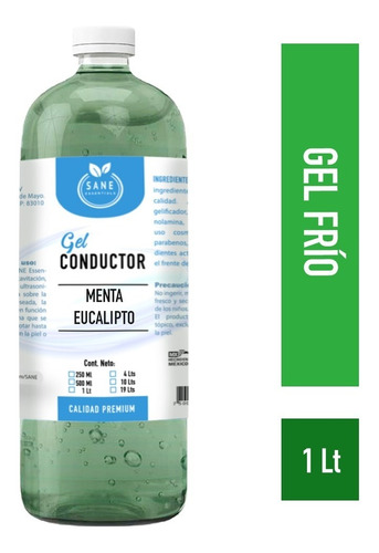 Gel Conductor Premium Frio Eucalipto Menthol 1 Litro Sane