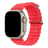 Pulseira Ocean Ondulada Compatível Apple Watch S8 Ultra 49mm Cor Vermelho