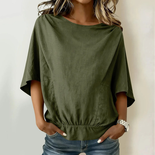 Blusa Plisada En El Hombro Para Mujer De Alta Calidad Con Ma