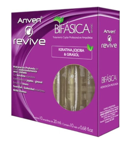 Ampolletas Bifasica Anven Revive Keratina, Jojoba & Girasol 