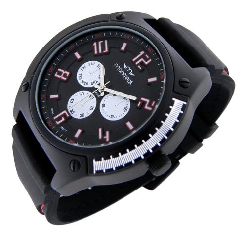 Reloj Montreal Hombre Ml1305 Caja Extra Grande Malla Caucho