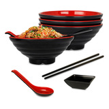 Vajilla De Melamina Estilo Japonés Para Ramen 4 Personas 16 Color Negro Liso