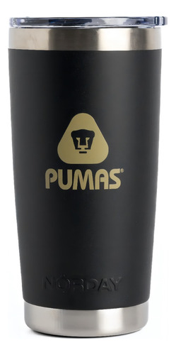 Termo Norday Liga Mx Pumas Slogan Doble Tapa Y Popote Negro