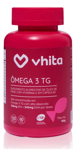 Ômega 3 Tg Vhita 1000mg Importado Com Selo Ifos 120 Cápsulas