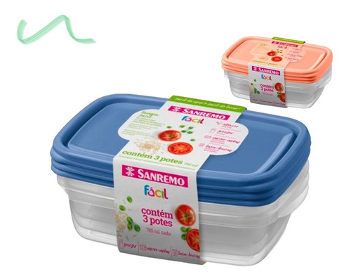 Conjunto 3 Potes Herméticos Mantimento Freezer Sanremo 785ml