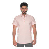 Camisa Bata Manga Curta Masculina Linho Rosa Neutra