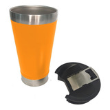 Copo Térmico 473 Ml Inox C/ Tampa E Abridor Cor Laranja Liso