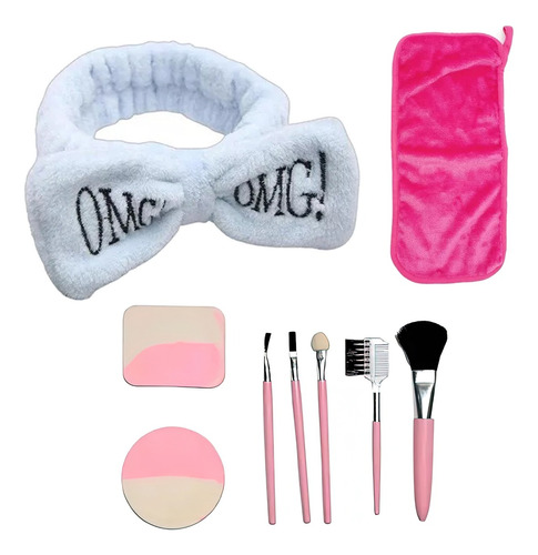 Set Vincha Reutilizables + Toalla Desmaquillante + Brochas