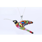 Hermoso Colibri Multicolor De Plata .925 Con Cadena Y Aretes