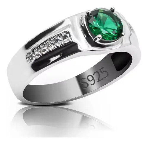 Anillo Plata 925 Ley Esmeralda Redondo Caballero Hombre Dama
