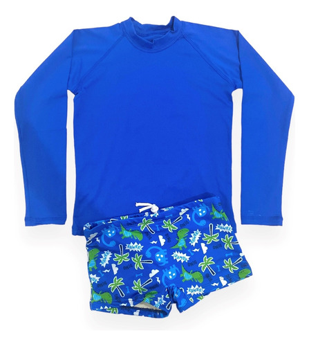 Camiseta Térmica Uv 50 + Sunga Boxer Infantil Praia Piscina