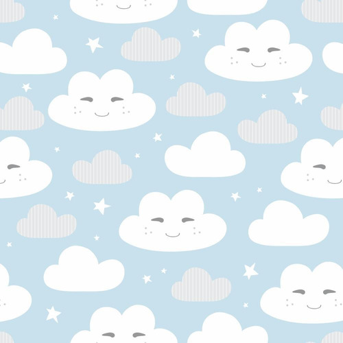 Adesivo De Parede Nuvens Azul Branco Quarto Infantil 10m