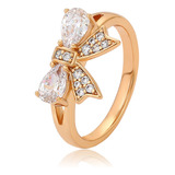 Anillo Oro 18k Lam Moño Cristal Swarovski Regalo Fino Bonito