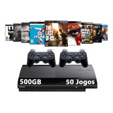 Sony Playstation 3 Slim + 2 Controles + 50 J0g0s + Leitor De Cd + Gta V + Minecraft + Lego + Spider Man + Garantia