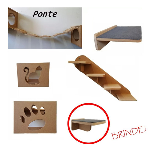 Kit Gatificação 6 Peças Mdf 15mm Nicho Prateleira Step Ponte