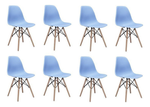 Conjunto 8 Cadeiras Eiffel Pp Base Madeira Azul Bali Acwt
