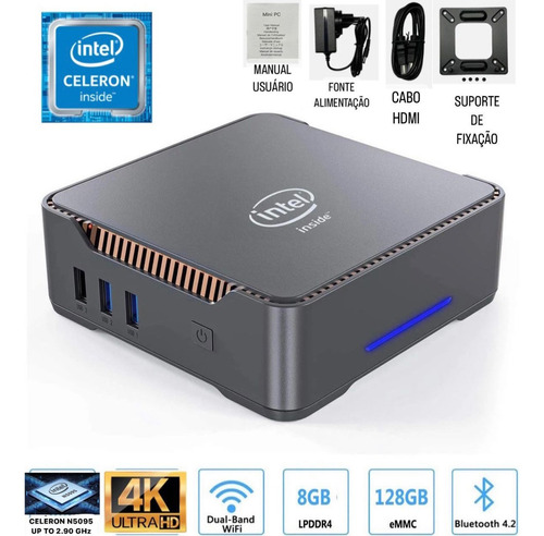 Mini Pc Intel Mini Pc Gk3 Pro Com Windows 11 Pro,  Celeron N5095, Memória Ram De  8gb E Capacidade De Armazenamento De 128gb Cor Cinza-escuro