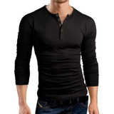 Remeras Entalladas Henley Slim Fit Tipo Chomba Manga Larga