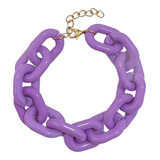 Pulseira Bracelete Elo Grande Acrílico Roxo Lilás Moda Verão