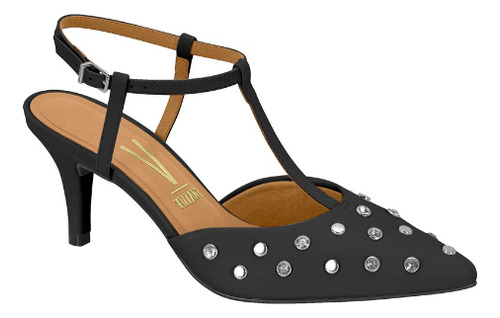 Scarpin Feminino Vizzano Slingback Tachas Brilho Salto Médio