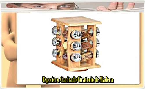 Especiero Cuadrado Giratorio De Madera C/12 Frascos` -caba-
