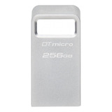 Memoria Usb-a Kingston Dtmicro 256gb Usb 3.2 Gen 1 200mb/s Color Plateado Liso